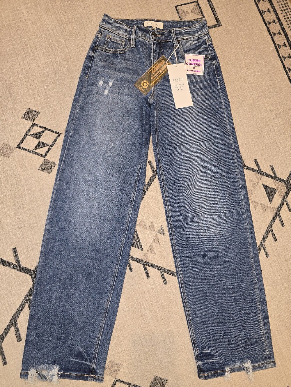 Risen Jeans Tummt Control  "Blair" Mid-Rise Baggy Jeans Size 0/24 Boutique NWT